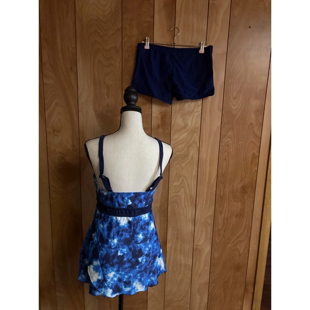 Zando Womens Tankini Swimsuit Blue Tie Dye Tummy Control Top and Boyshorts Set L